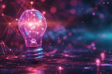a light bulb in purple has glowing stars all around it Generative AI