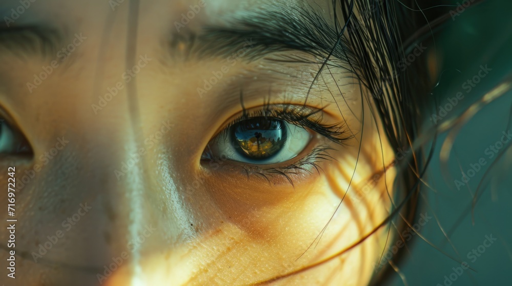 Poster close up of a person's eyes with long hair. versatile image suitable for various projects