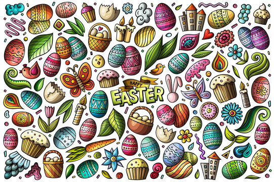 Happy Easter cartoon objects set