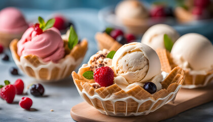 Delicious ice cream with berry fruits