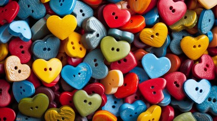 Fototapeta na wymiar Colorful heart-shaped buttons closely packed together.