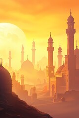 ramadan kareem vector background with mosques and minarets to the holiday Mubarak