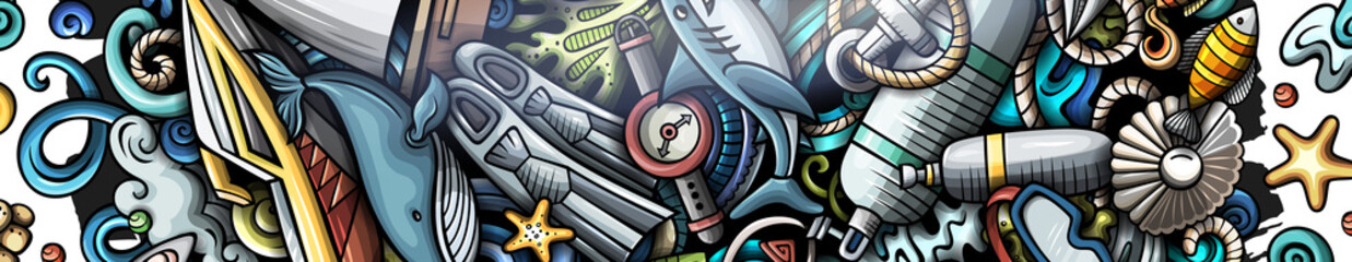 Diving detailed cartoon banner © balabolka