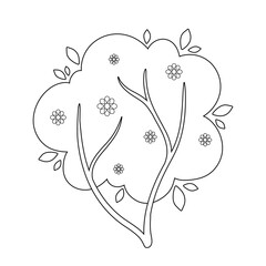 Outline,coloring of spring flowering bushes.Vector graphics.