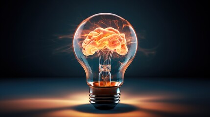 A light bulb with a glowing brain inside. Generate AI image