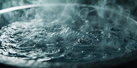 A close-up view of a bowl of boiling water. Can be used to depict concepts such as cooking, food preparation, or hot beverages