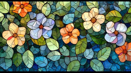 Fototapeta na wymiar Colorful Stained Glass Window with Floral Pattern