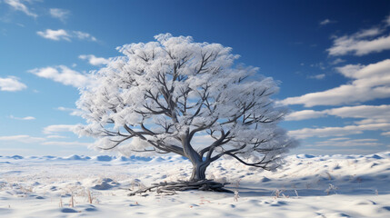 Snow covered tree sitting on top of a snow covered