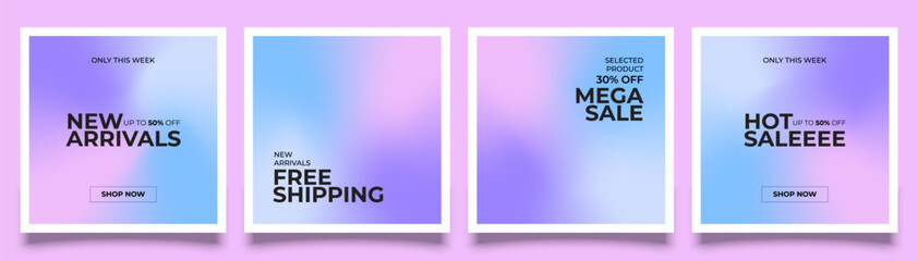 Instagram post templates. Beautiful modern art poster cover design. Invitation, greeting card or post template with gradient. Wavy pink gradient layout wallpaper set. Eps 10
