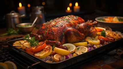 Taking photo of roasted turkey with vegetables