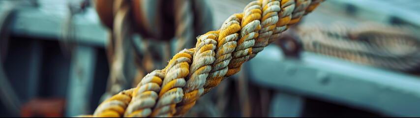 Detailed Close-Up of Rope on a Boat - obrazy, fototapety, plakaty