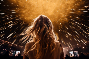 Women with fireworks night sky ai generative art