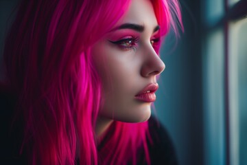 Woman With Bright Fuschia Hair