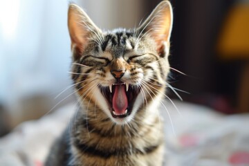 Amused Tabby Cat With Open Mouth, Perfect For Lighthearted Internet Humor