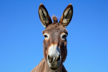 Amusing Donkey With Comical Expression Against Clear Blue Sky Backdrop