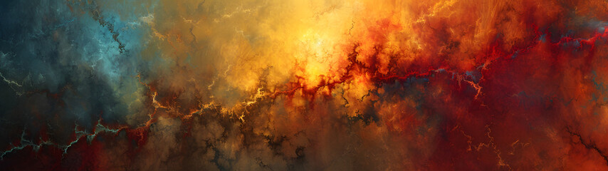 Abstract Painting of Red, Yellow, and Blue Sky