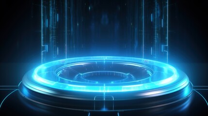 Blue hologram portal circle teleport. Generate AI image