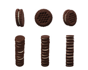 Different biscuit and cracker set, top view, isolated on transparent background, png isolated.