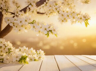 White flower tree background with copy space