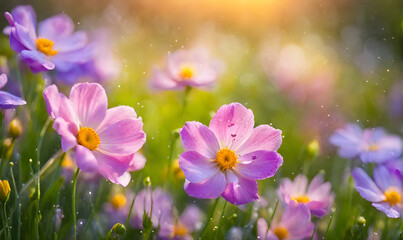 Obraz na płótnie Canvas Sunny spring field: Vibrant flowers under the sun
