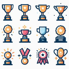 Award & Trophy cup icon set. Winning icons collection. Award symbols collection. Trophy Cup and Winner Medal silhouette Vector look Award & Trophy cup icon set. Winning icons collection , set of icons