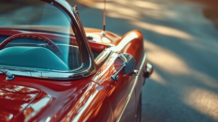 A close up view of a red car with the door open. Can be used to illustrate car maintenance or as a transportation concept