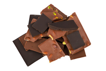 a pile of pistachio chocolate isolated on a transparent background. lots of pistachio chocolate...