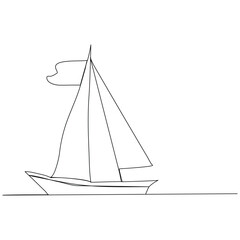 Continuous single line art drawing one line illustration art on Sailboat
