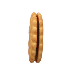 round sandwich cookie filled with chocolate cream isolated on transparent background. png isolated.