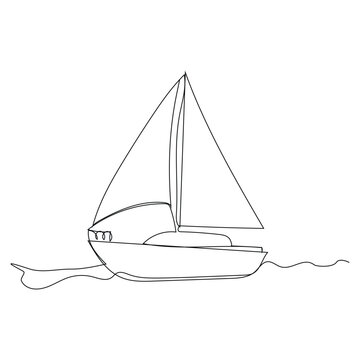Continuous single line art drawing one line illustration art on Sailboat
