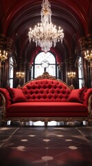 Red sofa set in a room UHD wallpaper