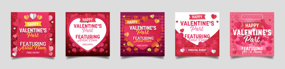 Collection of Flat Valentine's day Social media post templates - obrazy, fototapety, plakaty