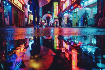 A person is seen walking down a street, holding an umbrella. This image can be used to depict a rainy day or someone protecting themselves from the sun or rain