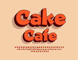 Vector trendy signboard Cake Cafe with 3D funny Font. Comic style Alphabet Letters and Numbers set.