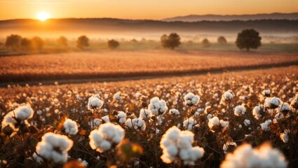 Sunset on a cotton field