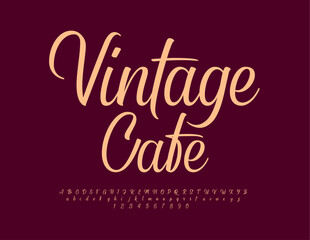 Vector elegant logo Vintage Cafe. Stylish calligraphic Font. Beautiful Alphabet Letters and Numbers set.