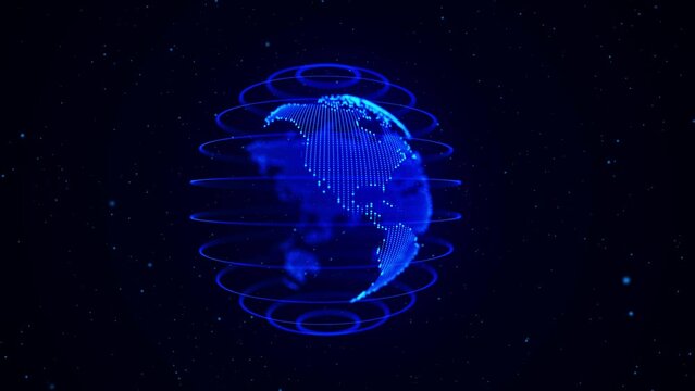 World map point and line composition concept of global business. Blue point world globe Europe and Africa. Global network connection and data connections concept. 3D rendering. Earth element