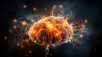 Symbolic human brain on fire with a space effect