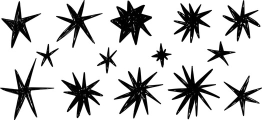 Hand Drawn star Scribble Doodle Sparkling Collection minimalistic grunge set - obrazy, fototapety, plakaty