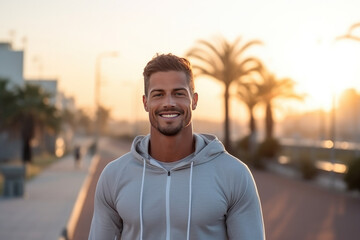 Fototapeta premium A man walking in the morning