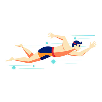 Man swimming. Flat graphic vector illustration on white background.