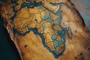 A piece of paper with a detailed map of Africa. Perfect for educational materials or travel-related content