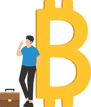 Fear, uncertainty and doubt acronym as FUD in crypto currency trading by spread information, Sitting with fear on Bitcoin symbol

