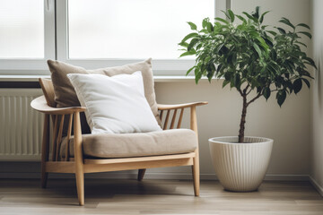 modern scandinavian style interior with chair and a plant