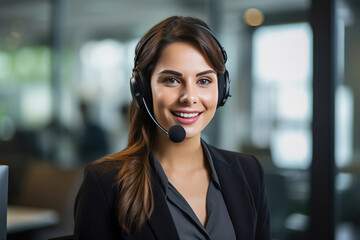 Portrait of beautiful smiling call center agent