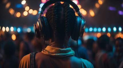 Modern african female dj in a music festival