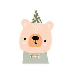 Funny animal characters. Giraffe, Bear, Mouse, Frog, Cat, Horse, Elk, Fox,  Sheep, Hare, Koala, Monkey, Bat. Kids, baby vector illustration. Happy birthday elements