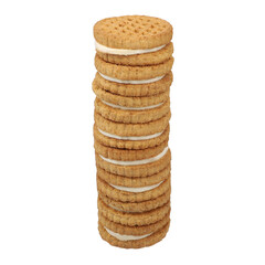 Stack of round sandwich cookies filled with chocolate cream isolated on transparent background. png isolated.