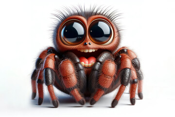 full body Funny Portrait of surprised spider with bulging big eyes on solid white background. ai generative