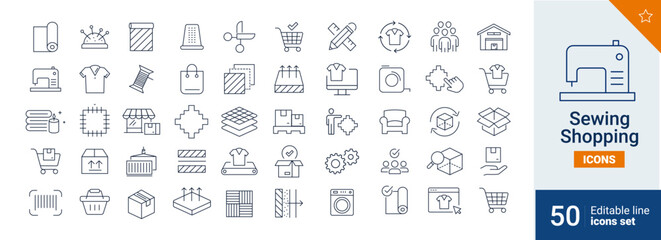 Sewing icons Pixel perfect. Shopping, tool, work, .... - obrazy, fototapety, plakaty
